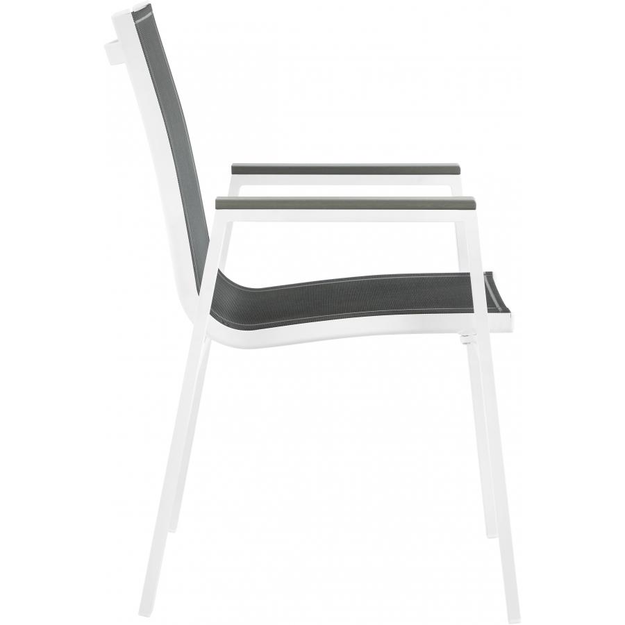 Meridian Nizuc Black Mesh Water Resistant Fabric Outdoor Patio Aluminum Mesh Dining Arm Chair