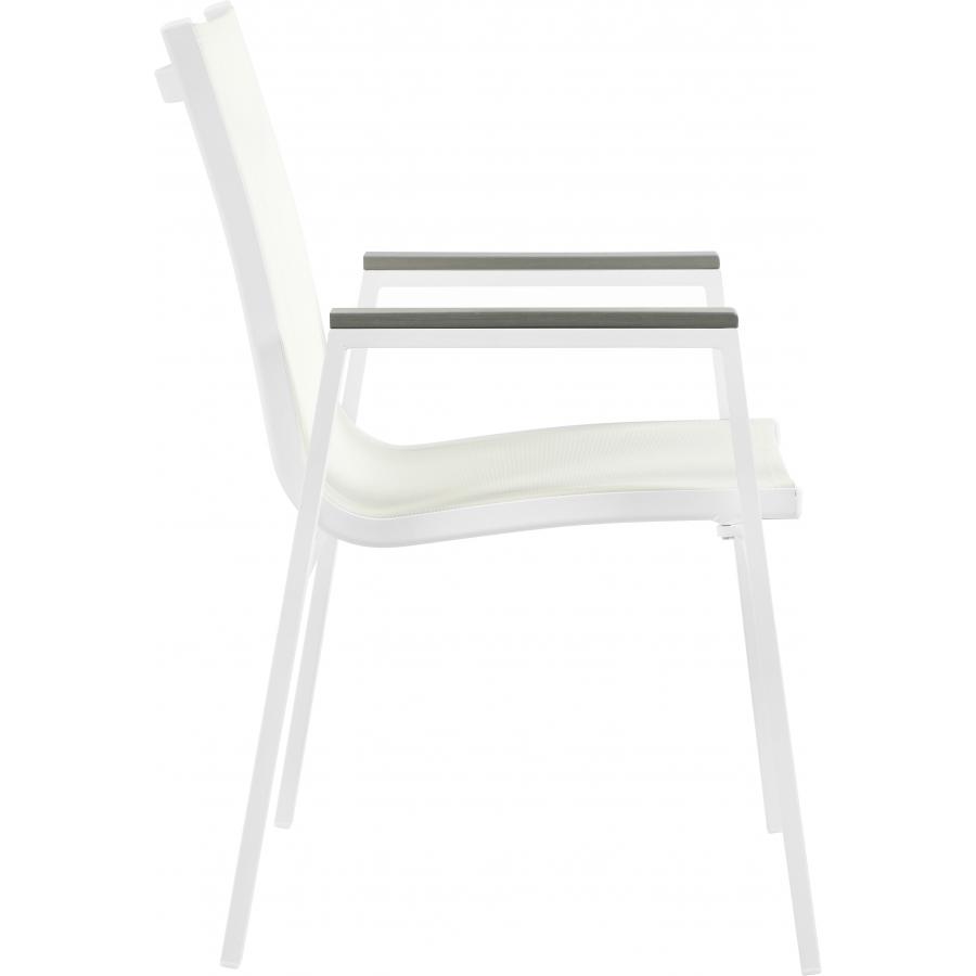 Meridian Nizuc White Mesh Water Resistant Fabric Outdoor Patio Aluminum Mesh Dining Arm Chair