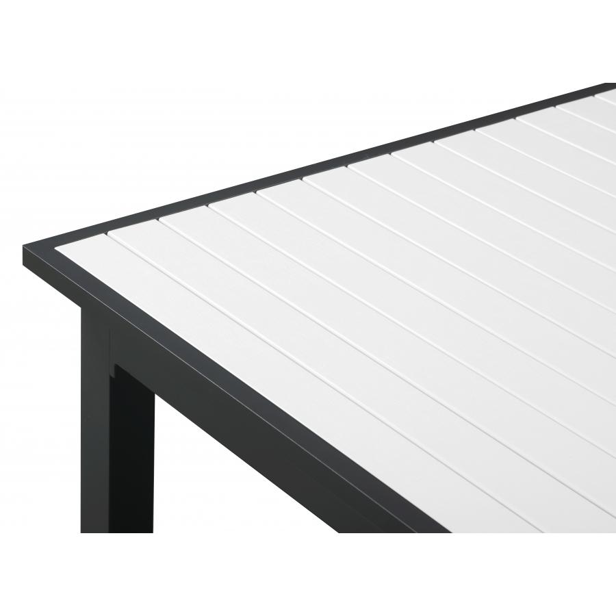Meridian Nizuc White Wood Look Accent Paneling Outdoor Patio Aluminum Dining Table