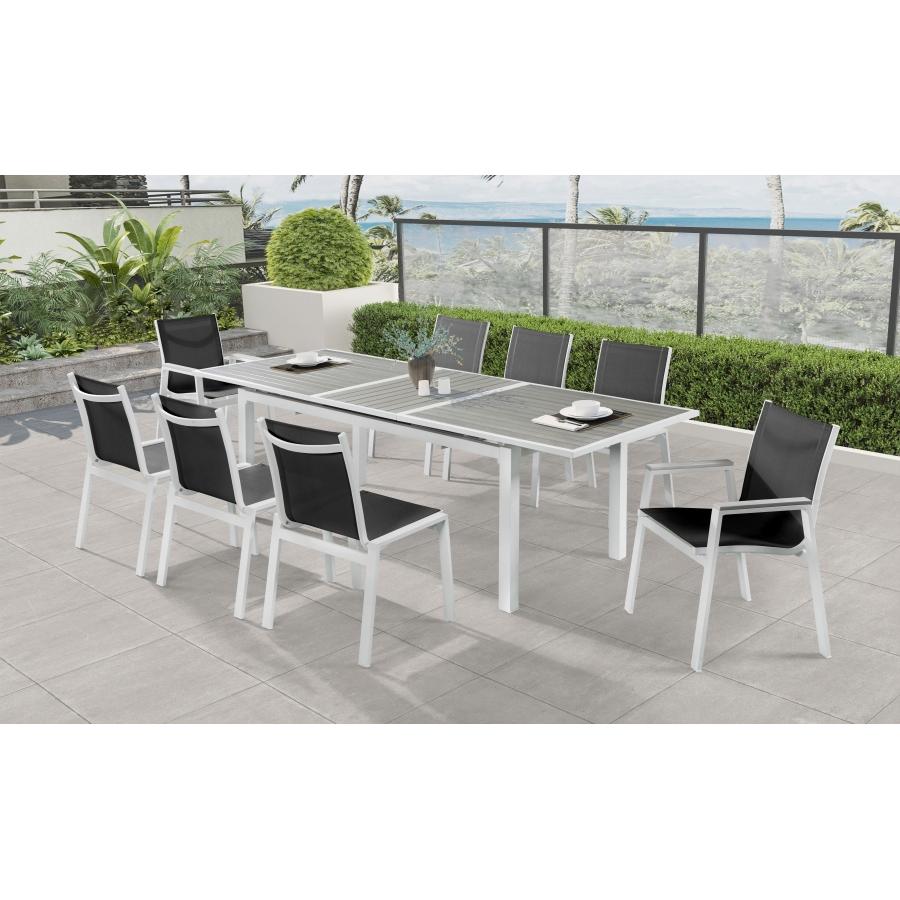Meridian Nizuc Black Mesh Water Resistant Fabric Outdoor Patio Aluminum Mesh Dining Chair