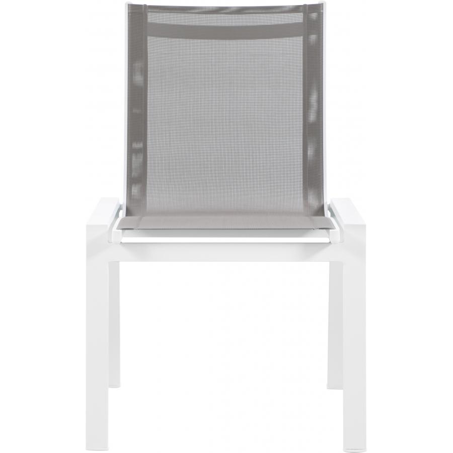 Meridian Nizuc Grey Mesh Water Resistant Fabric Outdoor Patio Aluminum Mesh Dining Chair
