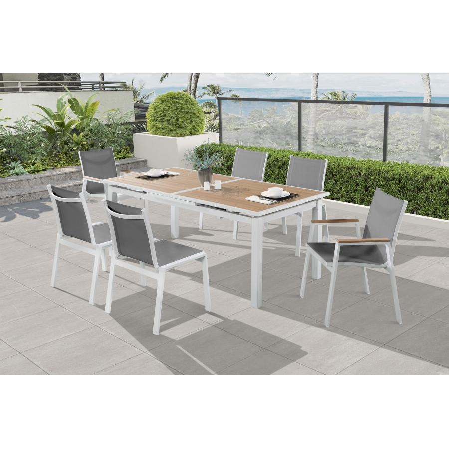 Meridian Nizuc Grey Mesh Water Resistant Fabric Outdoor Patio Aluminum Mesh Dining Chair
