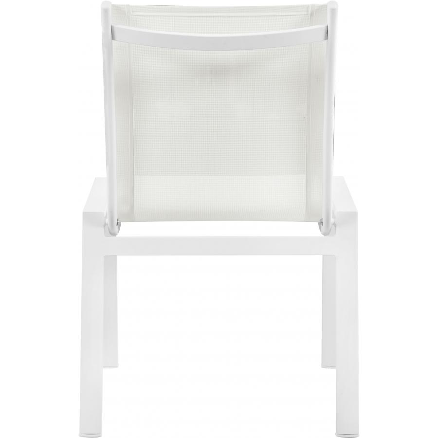 Meridian Nizuc White Mesh Water Resistant Fabric Outdoor Patio Aluminum Mesh Dining Chair