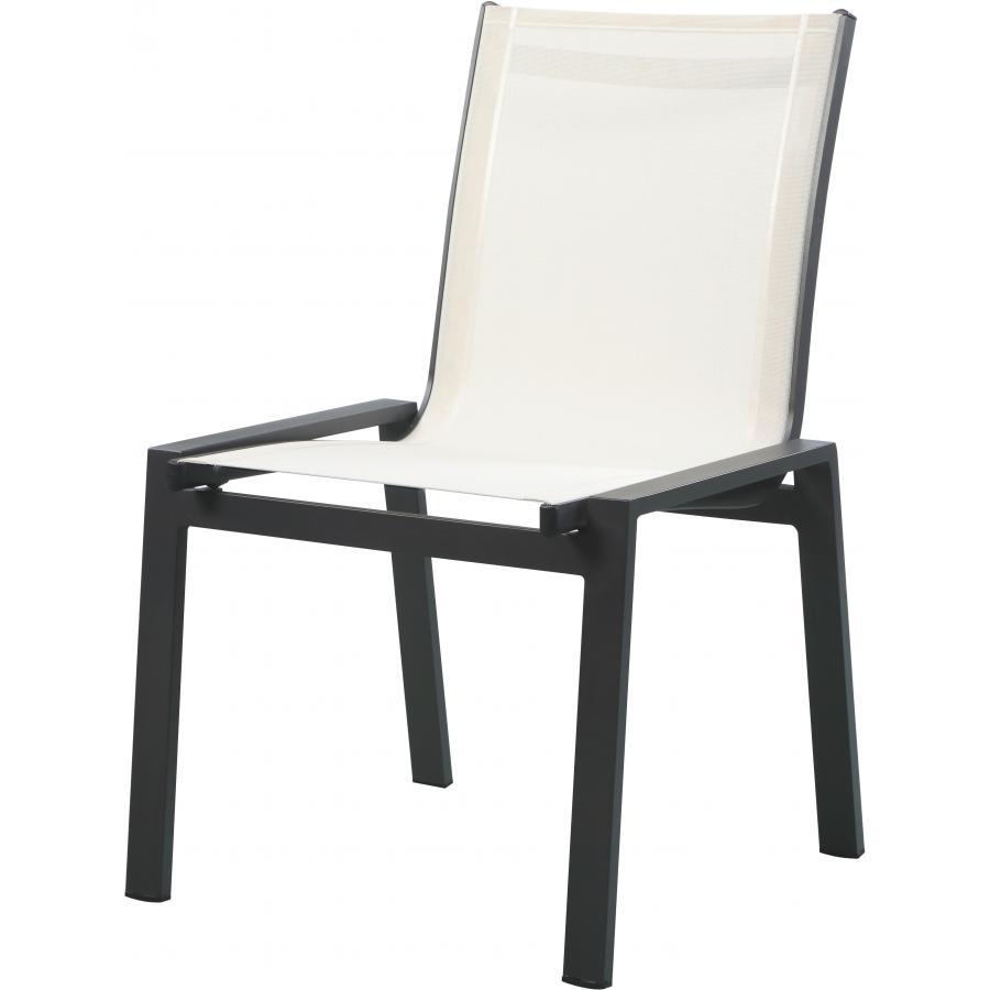 Meridian Nizuc White Mesh Water Resistant Fabric Outdoor Patio Aluminum Mesh Dining Chair