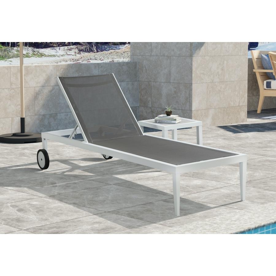 Meridian Nizuc Grey Mesh Water Resistant Fabric Outdoor Patio Aluminum Mesh Chaise Lounge Chair