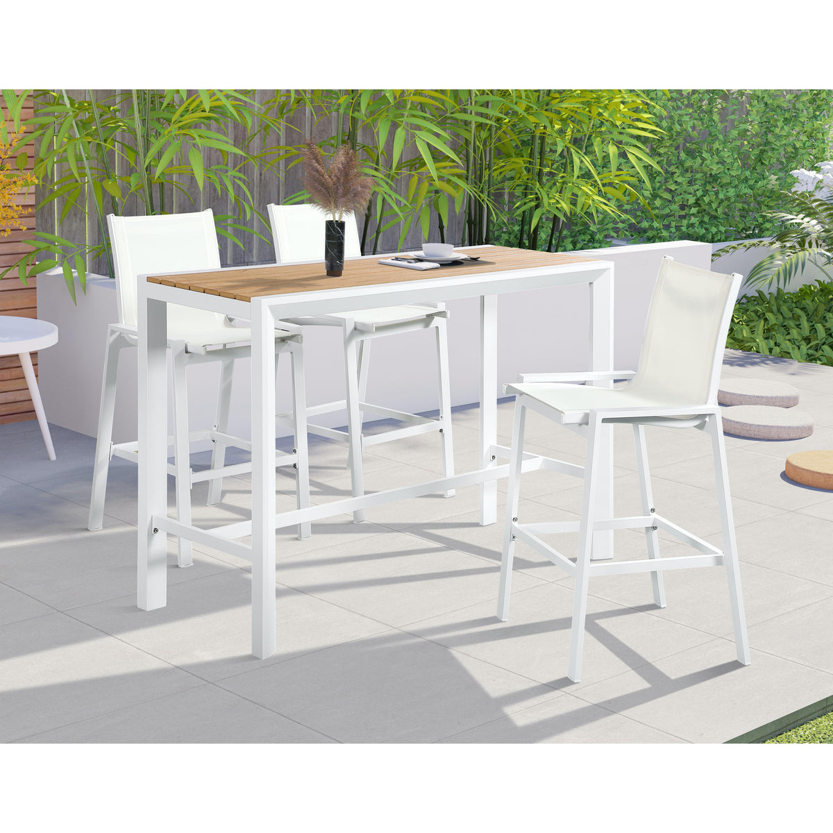 Meridian Nizuc Brown Wood Look Accent Paneling Outdoor Patio Aluminum Rectangle Bar Table