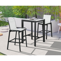 Meridian Nizuc White Wood Look Accent Paneling Outdoor Patio Aluminum Square Bar Table