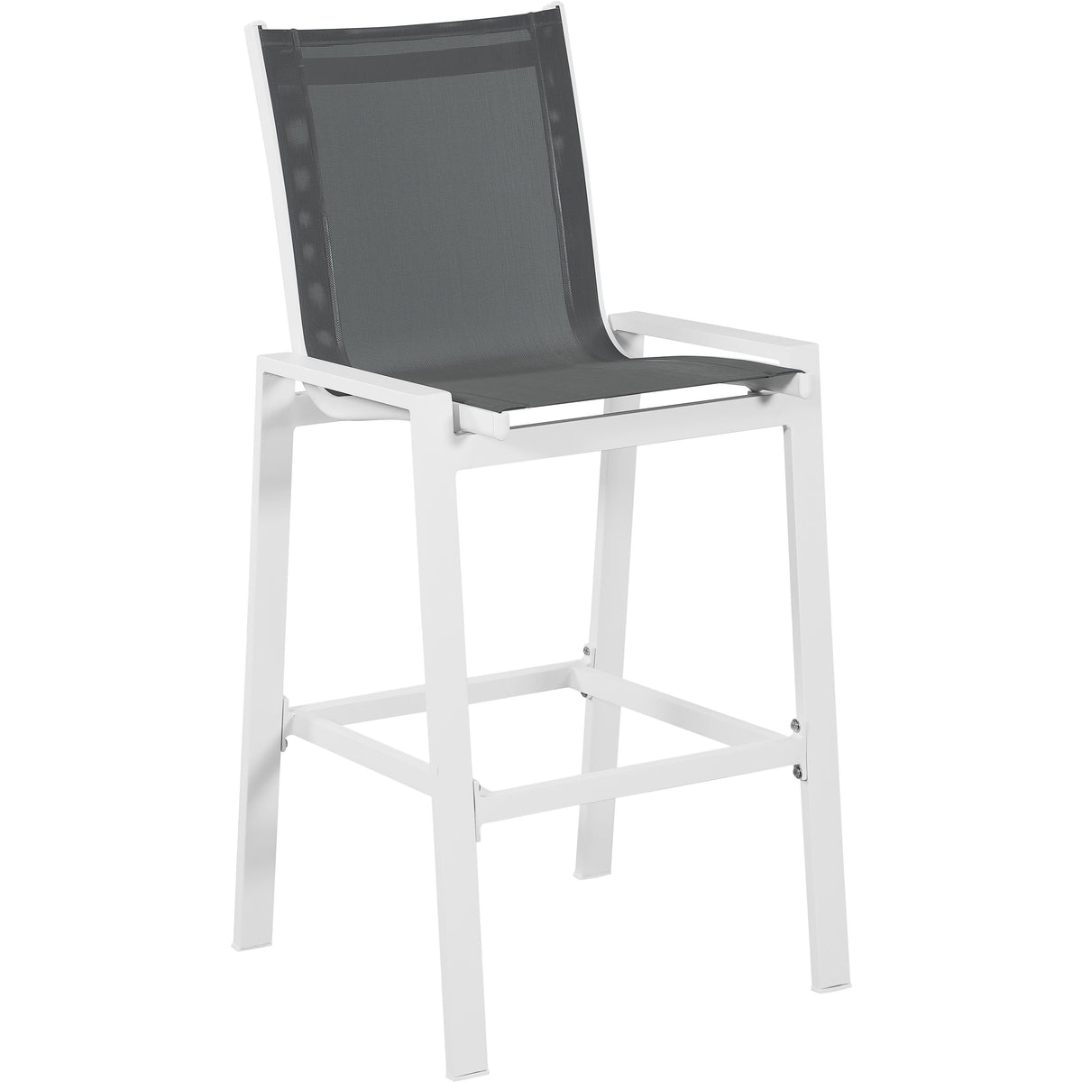Meridian Nizuc Grey Mesh Water Resistant Fabric Outdoor Patio Aluminum Mesh Barstool