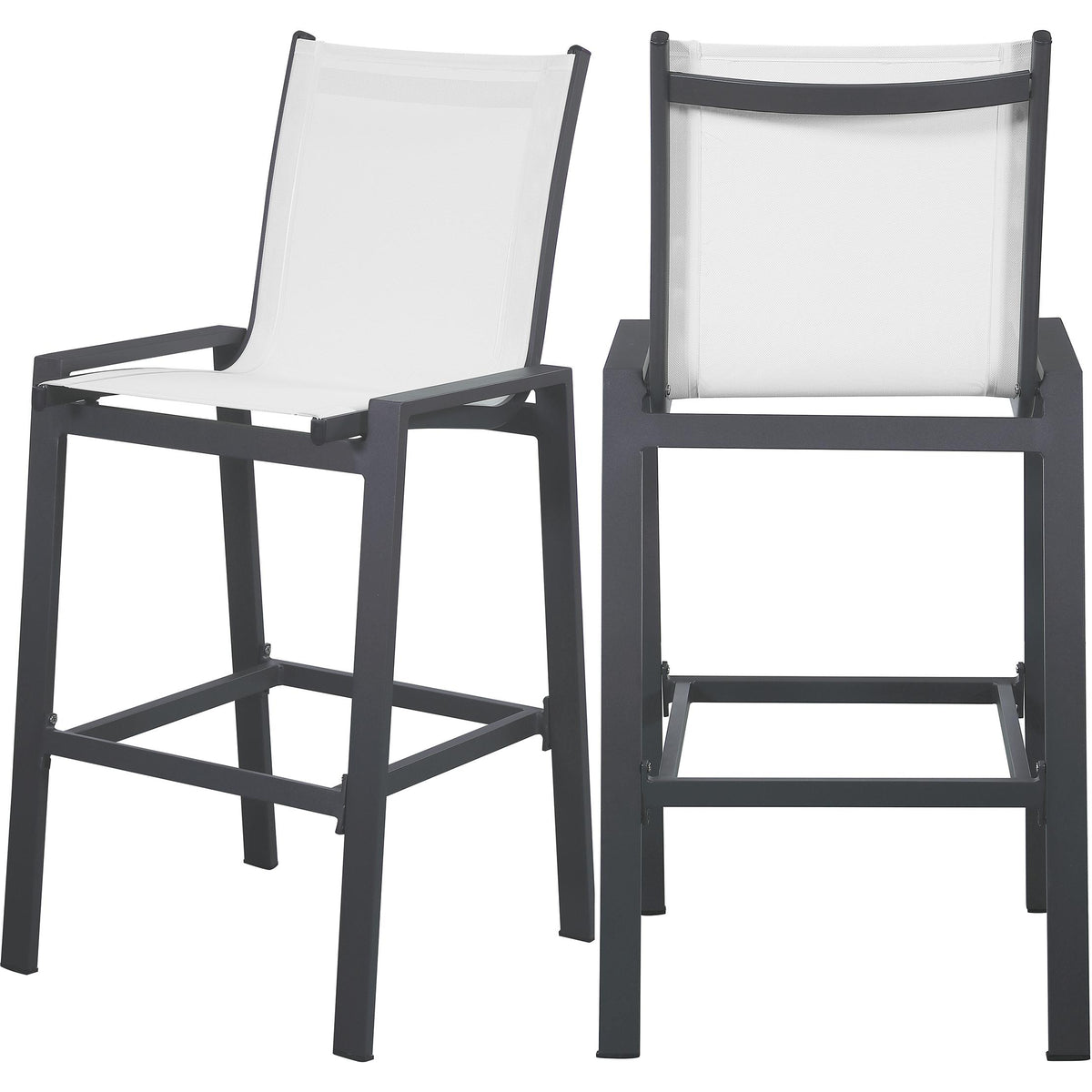 Meridian Nizuc White Mesh Water Resistant Fabric Outdoor Patio Aluminum Mesh Barstool