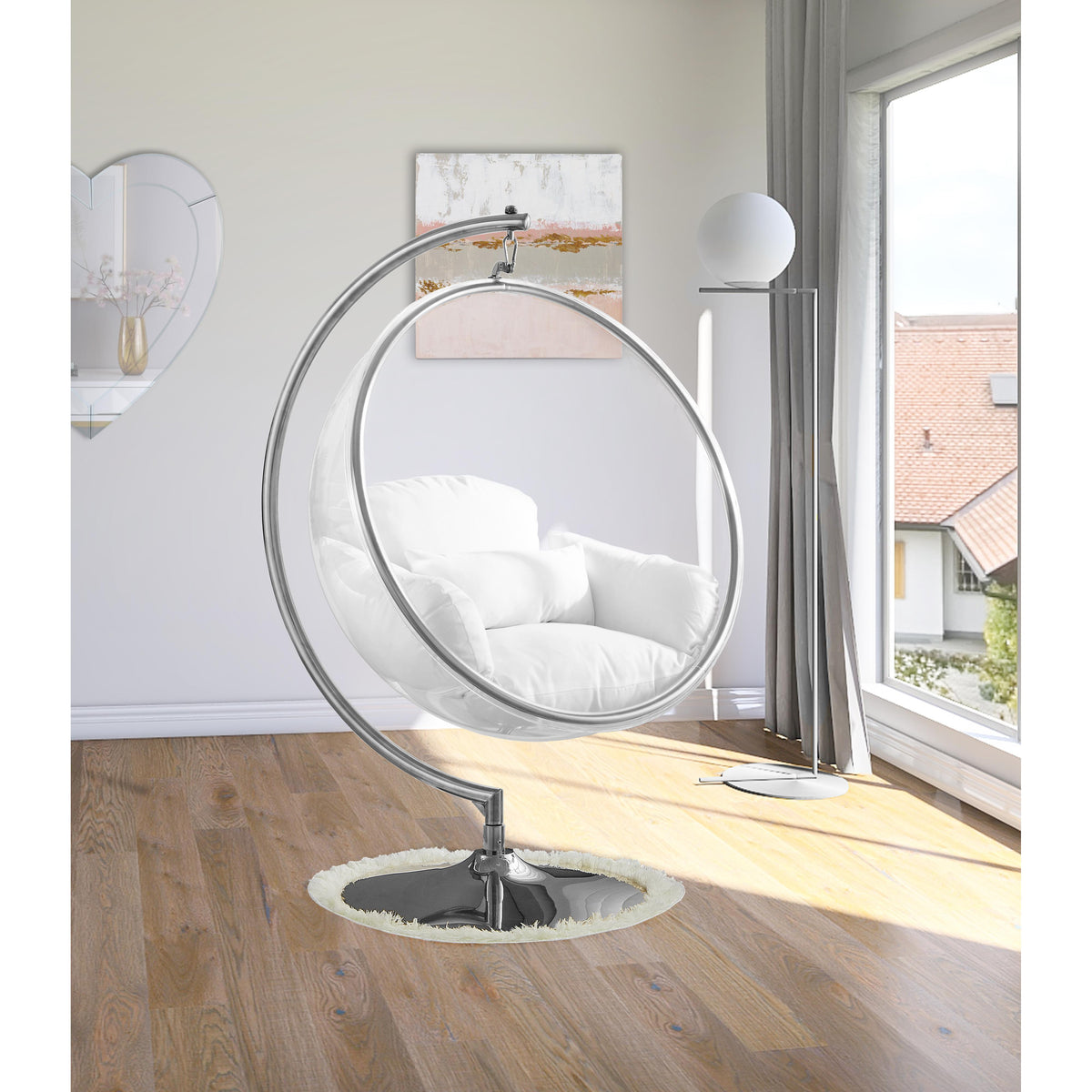 Meridian Luna White Durable Fabric Acrylic Swing Chair