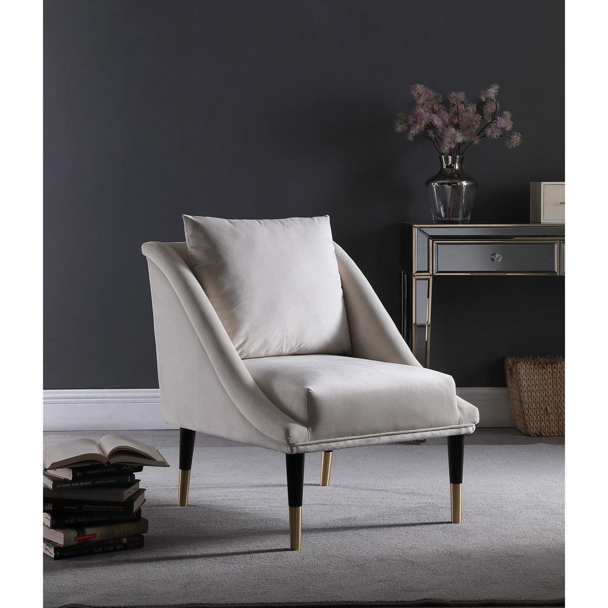 Meridian Elegante Cream Velvet Accent Chair