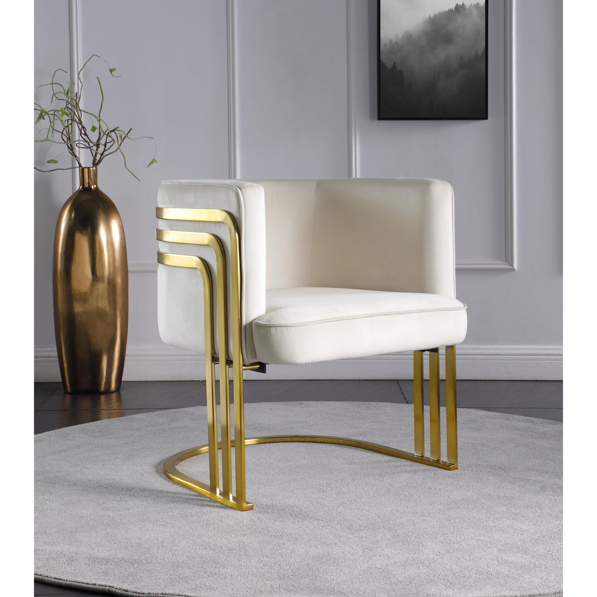 Meridian Rays Cream Velvet Accent Chair