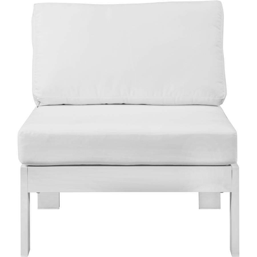 Meridian Nizuc White Water Resistant Fabric Outdoor Patio Aluminum Armless Chair