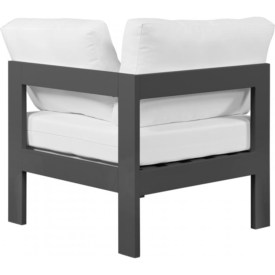 Meridian Nizuc White Water Resistant Fabric Outdoor Patio Aluminum Corner Chair