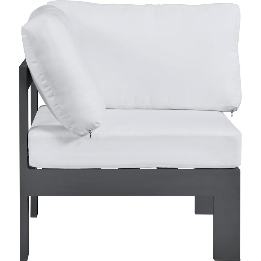 Meridian Nizuc White Water Resistant Fabric Outdoor Patio Aluminum Corner Chair