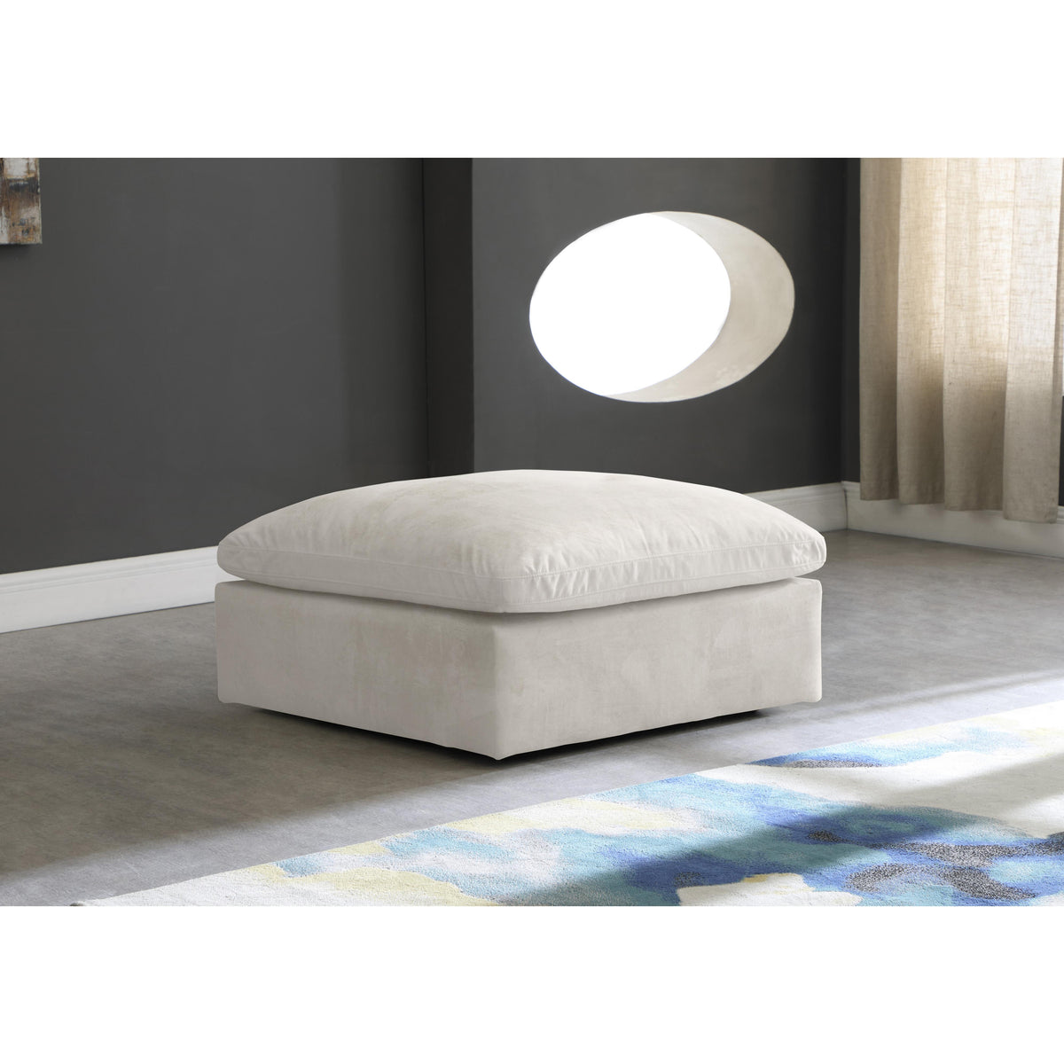Meridian Cozy Cream Velvet Ottoman