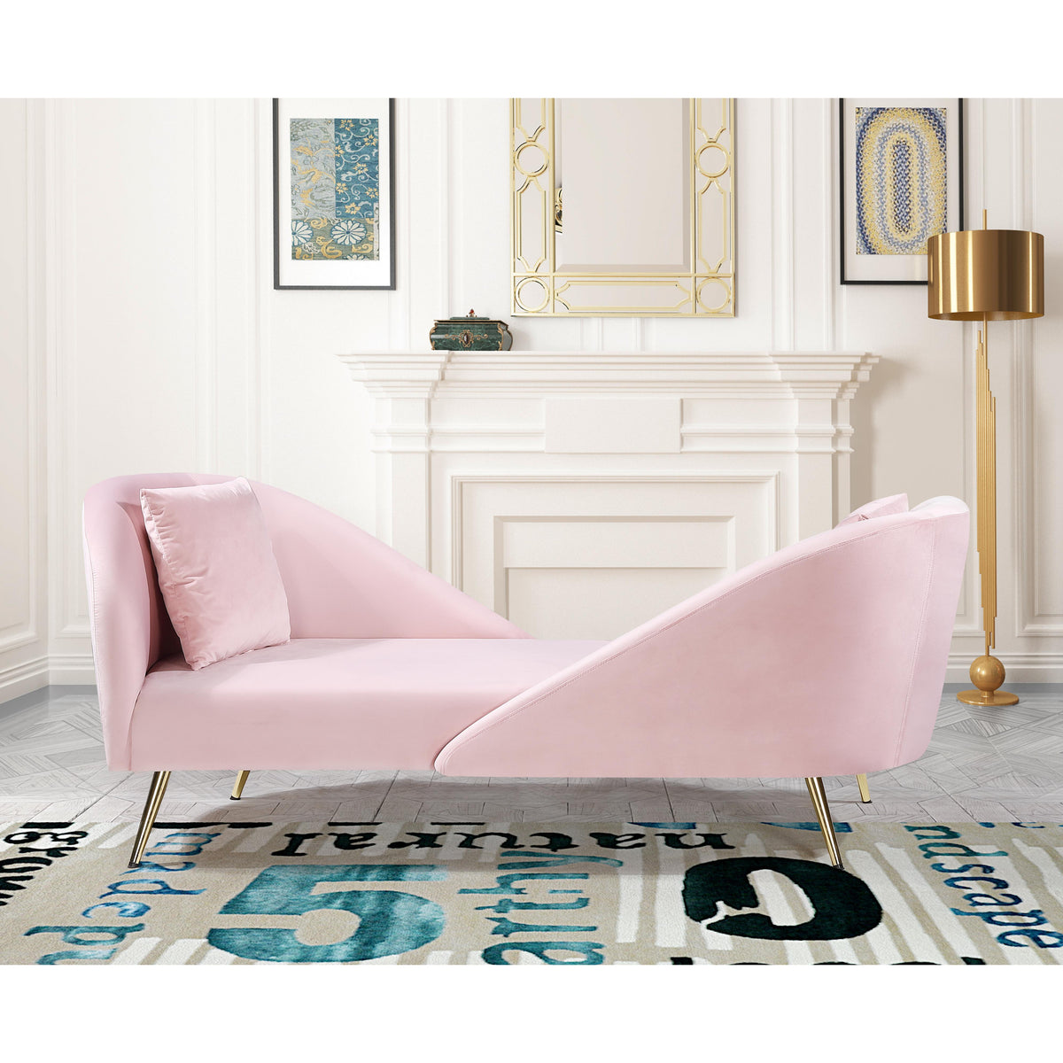 Meridian Nolan Pink Velvet Chaise