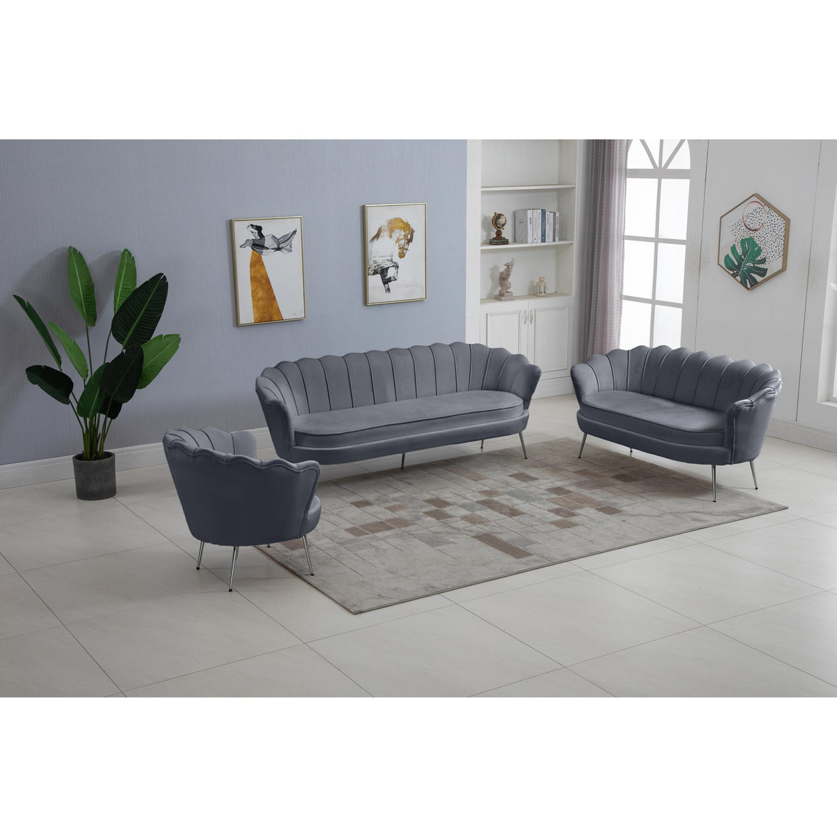 Meridian Gardenia Grey Velvet Chair