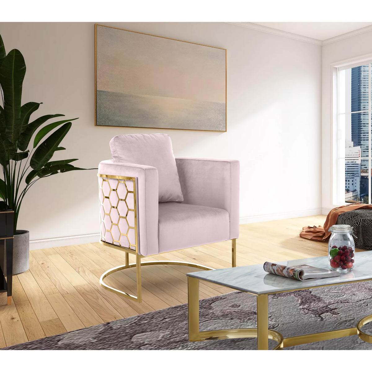 Meridian Casa Pink Velvet Chair