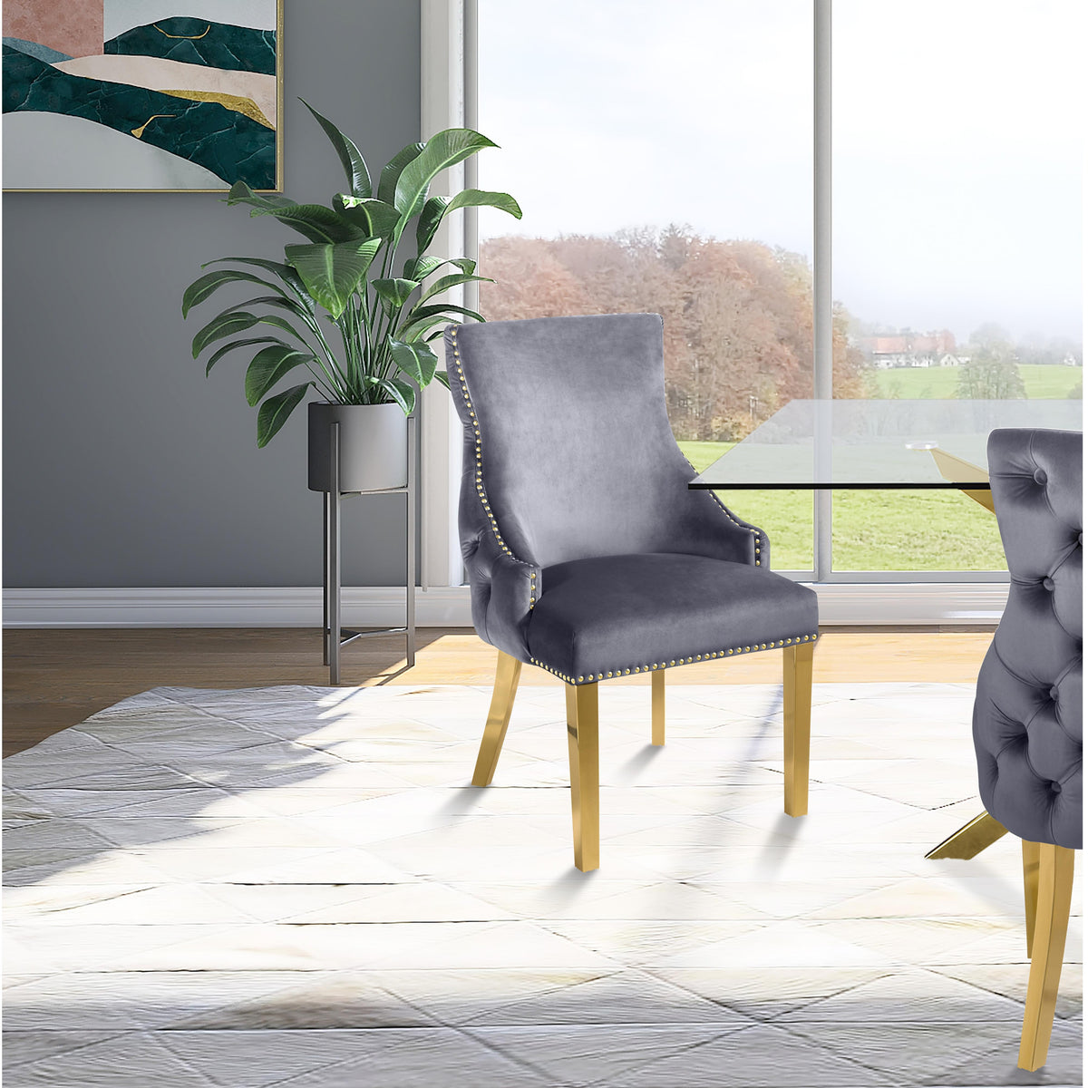 Meridian Tuft Grey Velvet Dining Chair