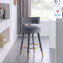 Meridian Fitzroy Grey Velvet Counter Stool