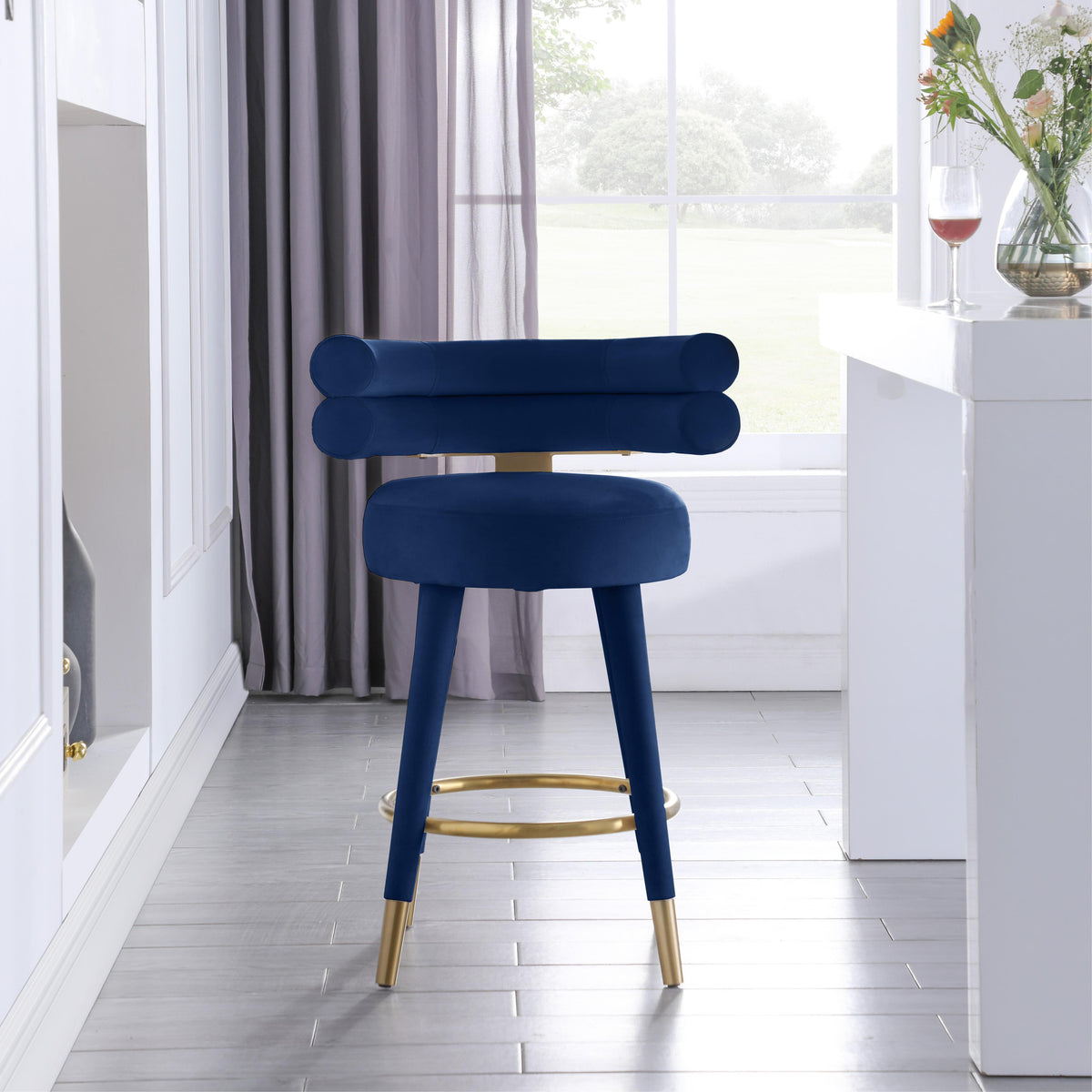 Meridian Fitzroy Navy Velvet Counter Stool