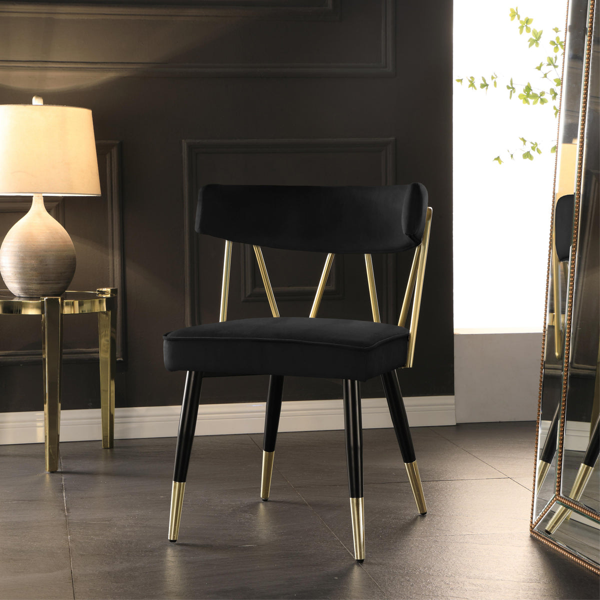 Meridian Rheingold Black Velvet Dining Chair