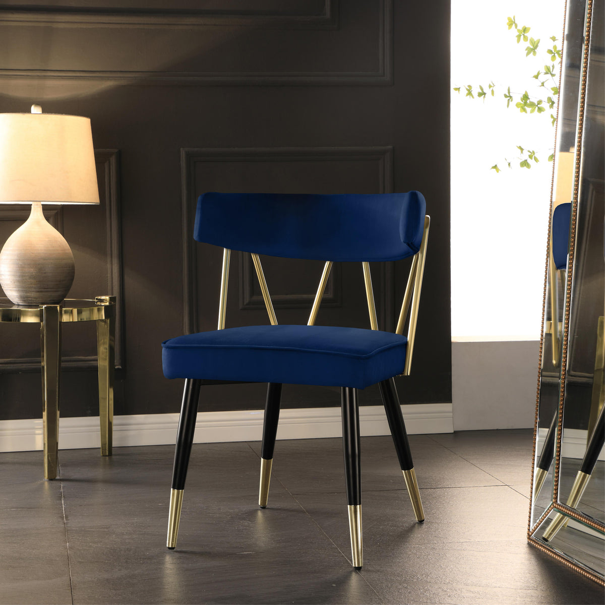 Meridian Rheingold Navy Velvet Dining Chair