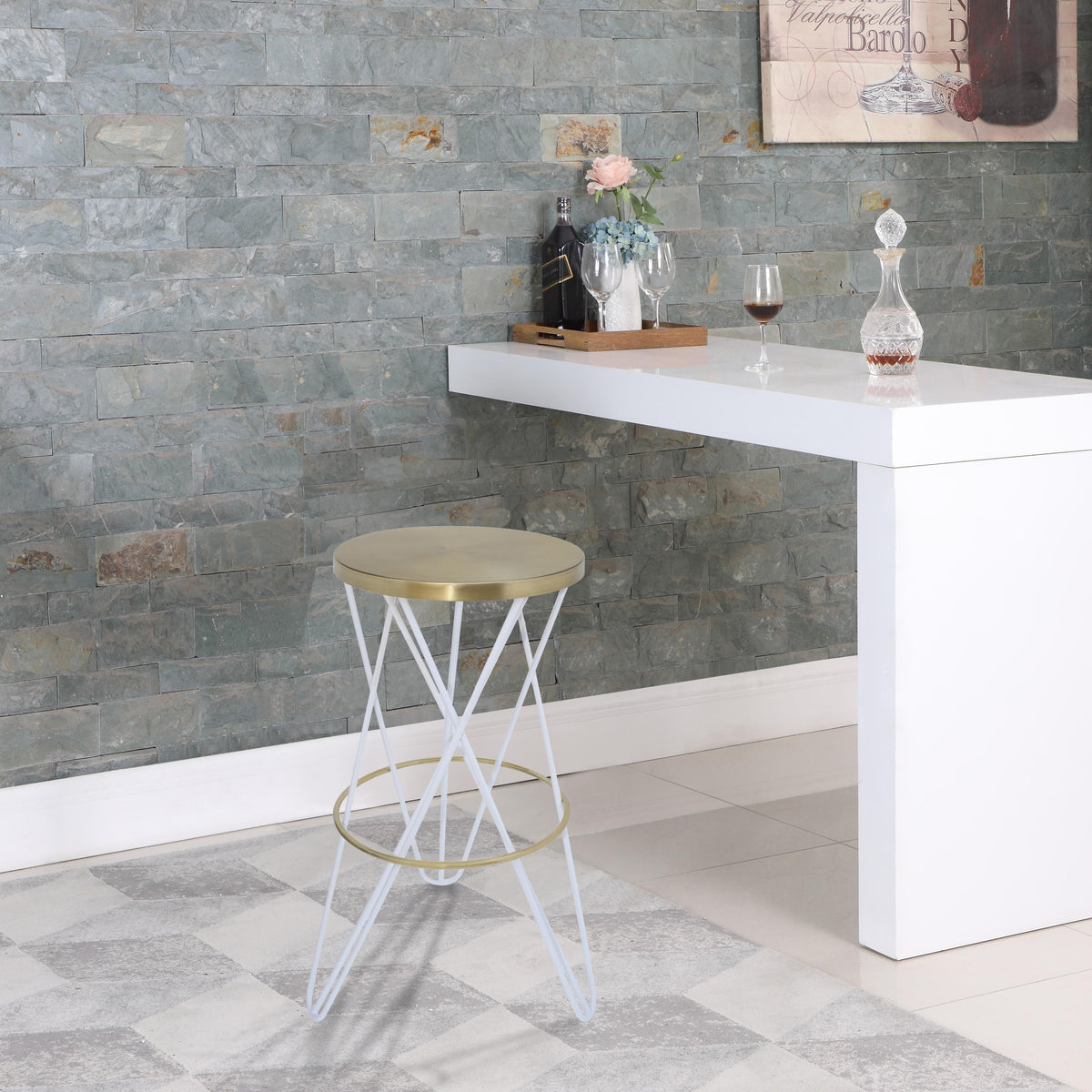 Meridian Mercury White Iron Bar Stool