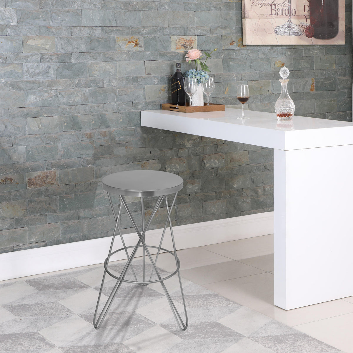 Meridian Mercury Silver Iron Bar Stool