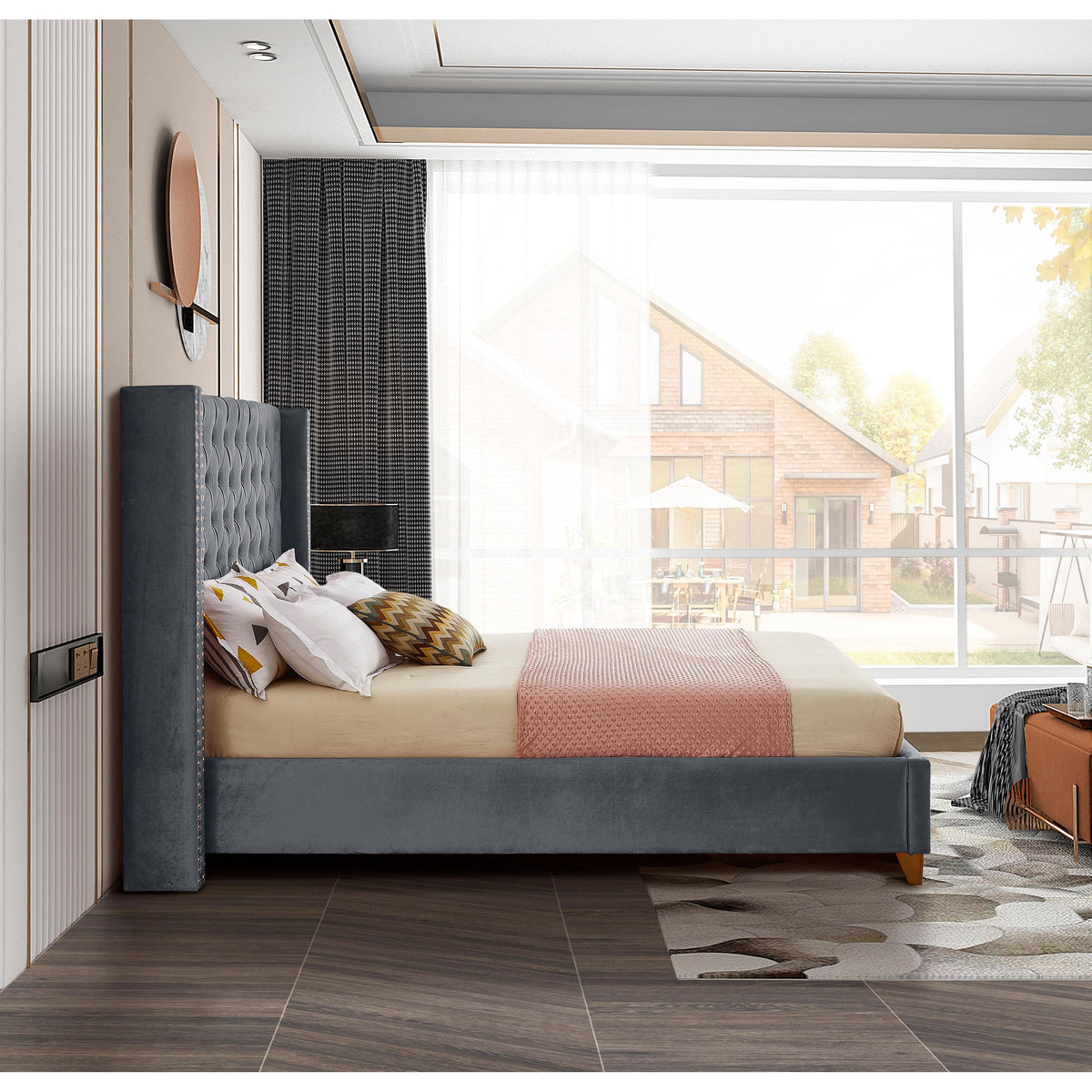 Meridian Barolo Grey Velvet King Bed