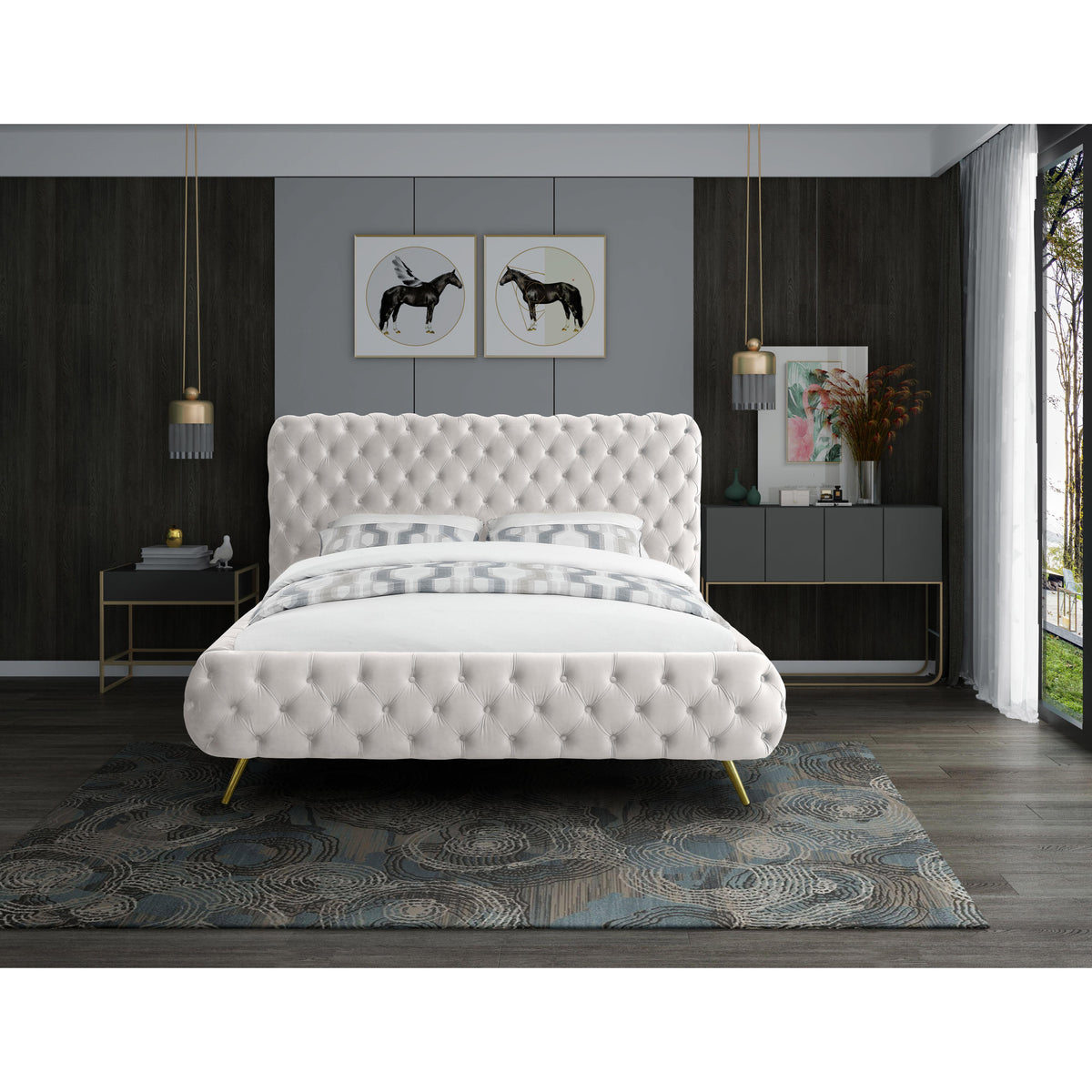Meridian Delano Cream Velvet King Bed