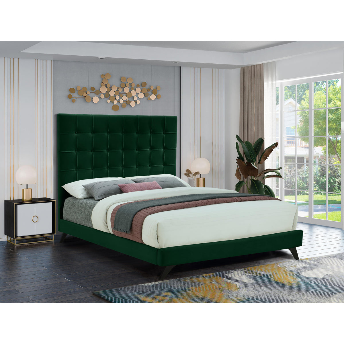 Meridian Elly Green Velvet Queen Bed