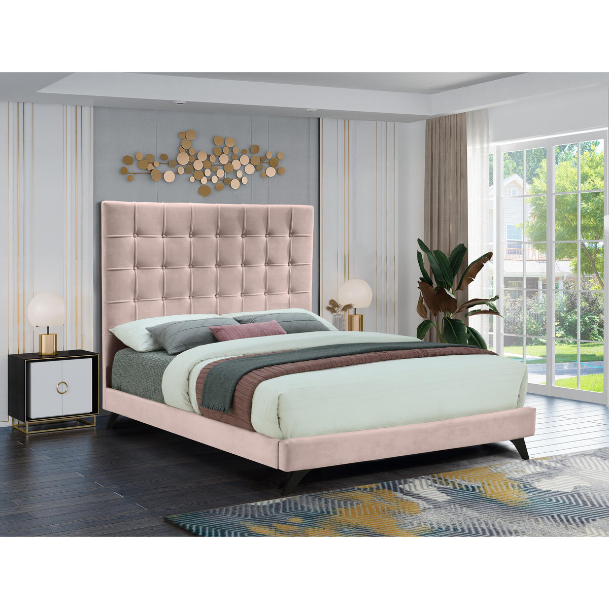 Meridian Elly Pink Velvet Queen Bed