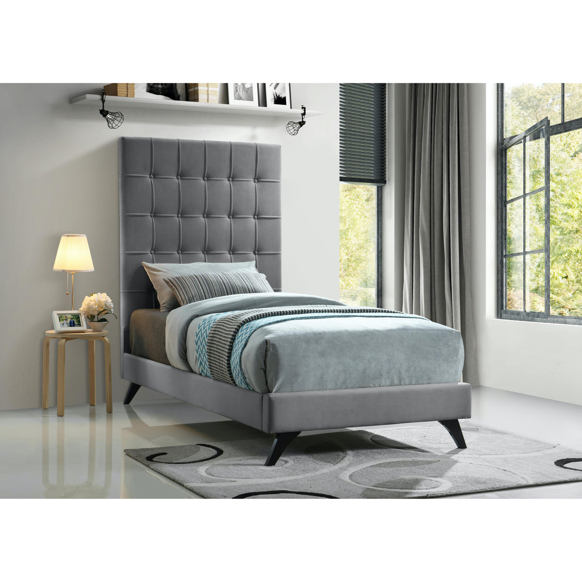 Meridian Elly Grey Velvet Twin Bed