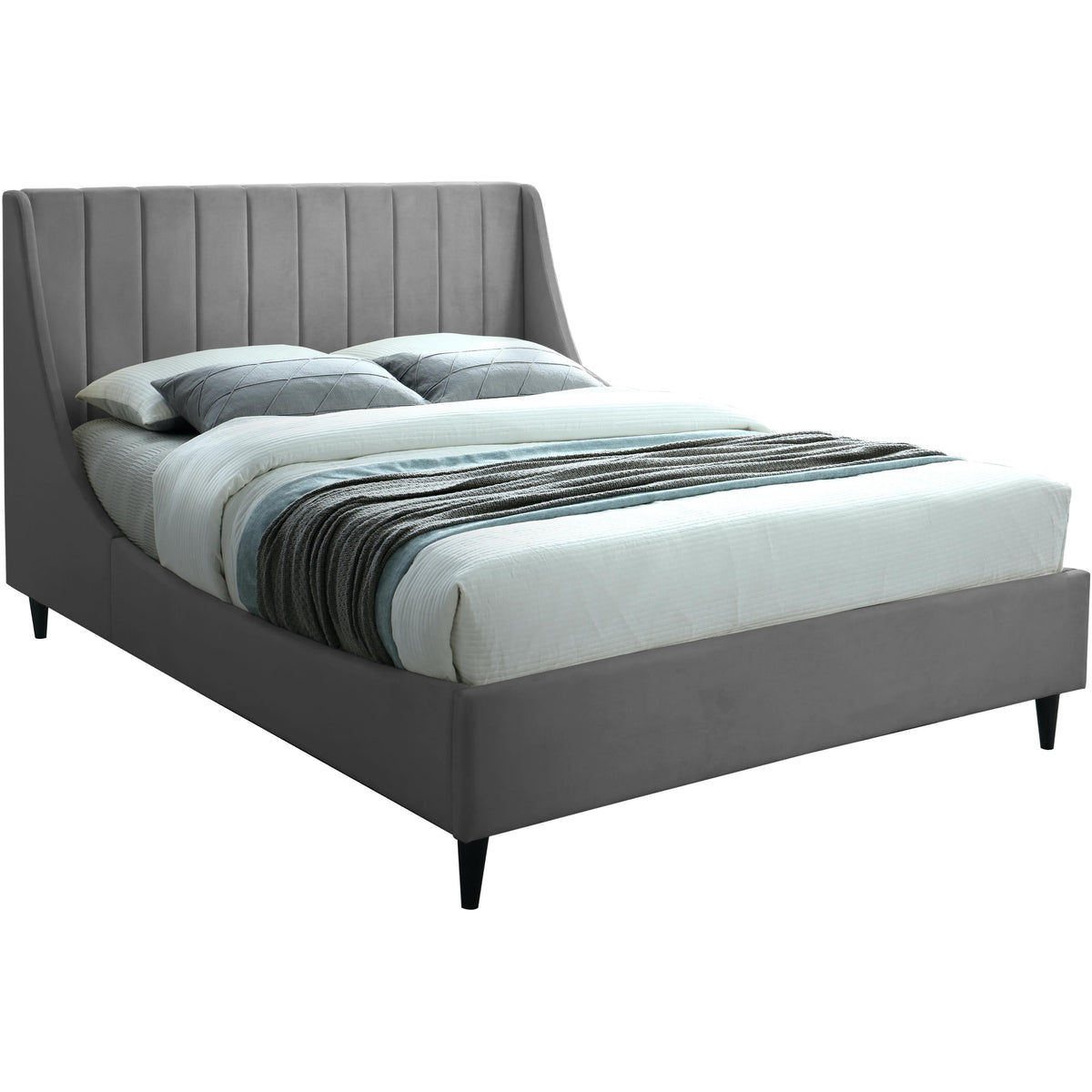 Meridian Eva Grey Velvet Full Bed
