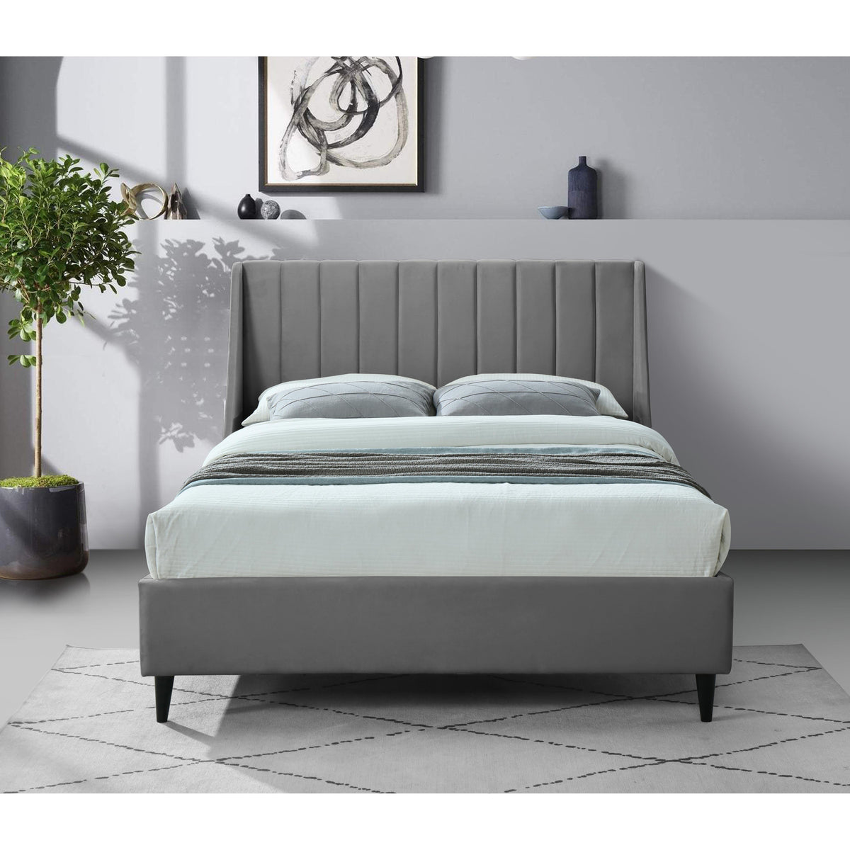 Meridian Eva Grey Velvet King Bed