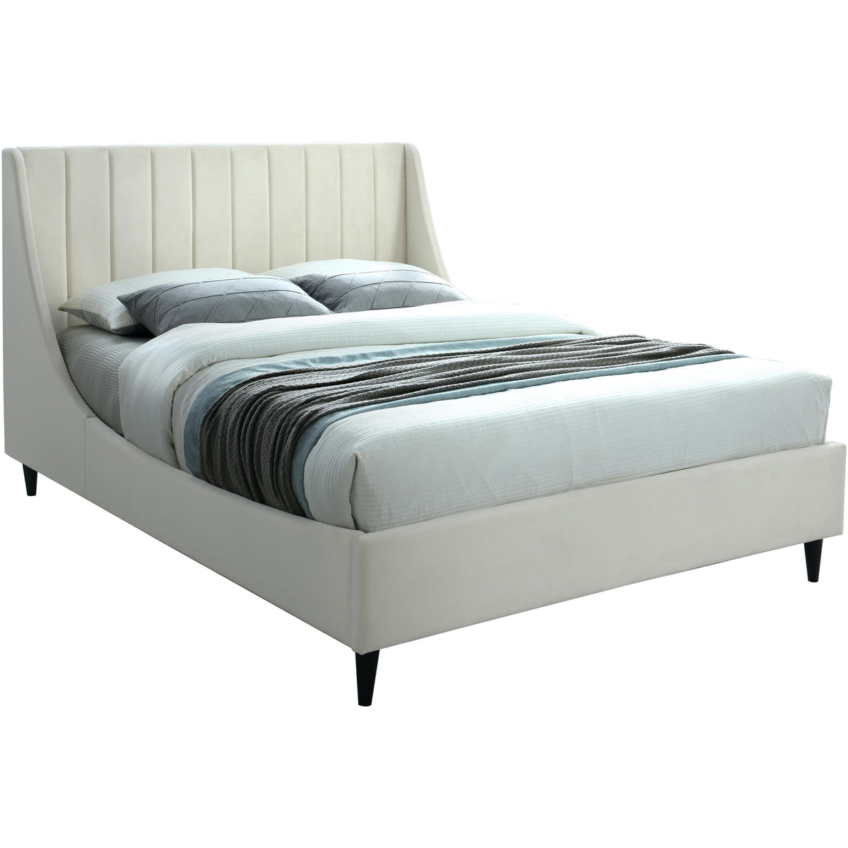 Meridian Eva Cream Velvet Queen Bed
