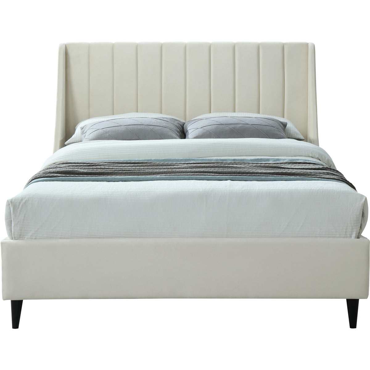 Meridian Eva Cream Velvet Queen Bed