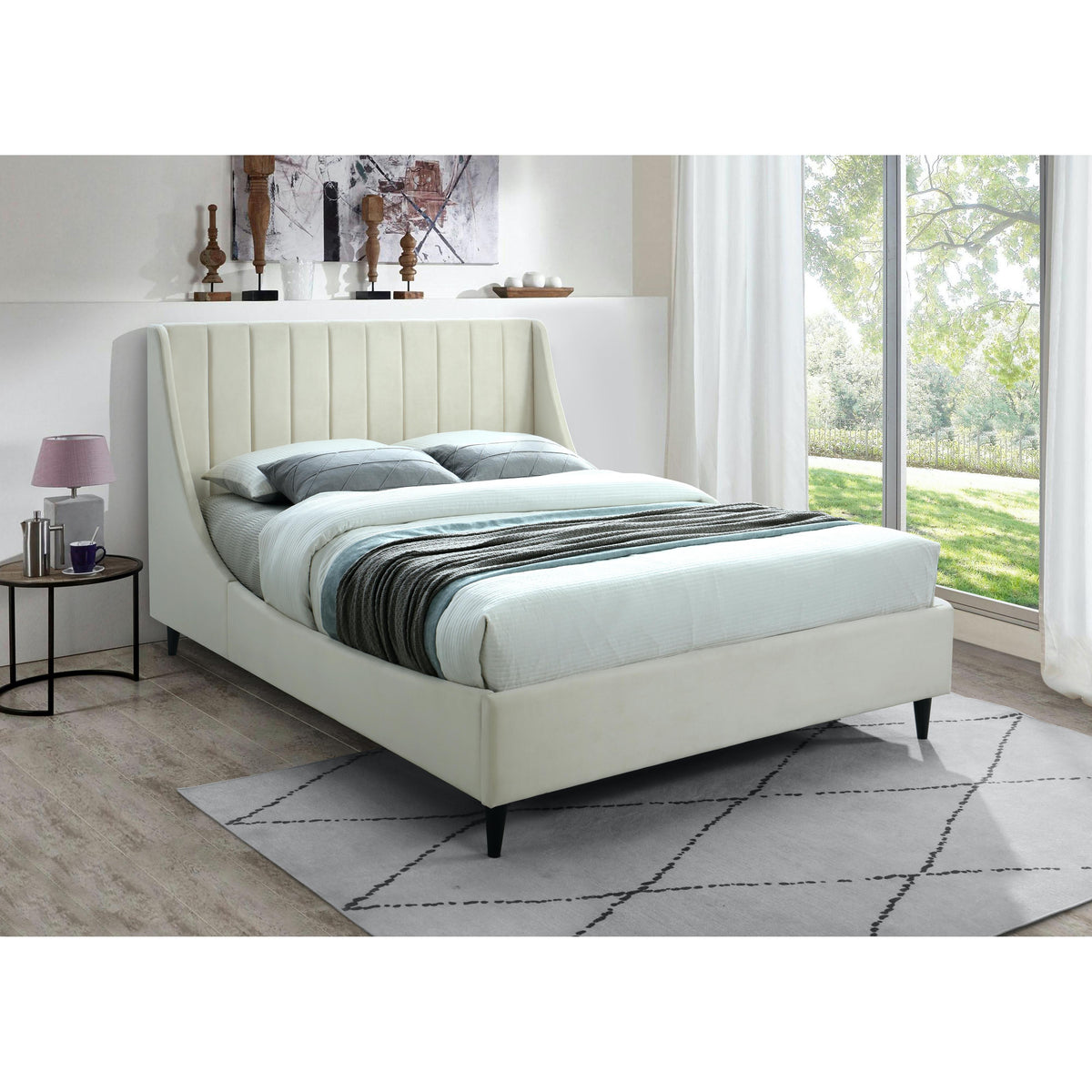 Meridian Eva Cream Velvet Queen Bed