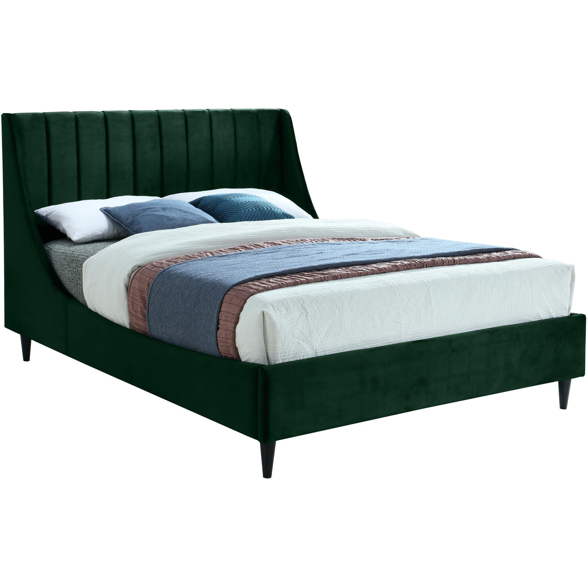Meridian Eva Green Velvet Queen Bed