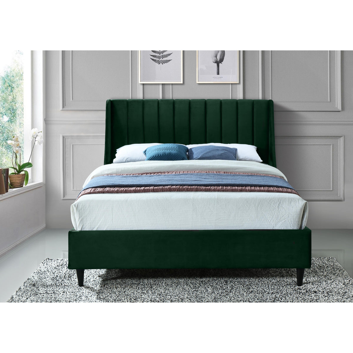 Meridian Eva Green Velvet Queen Bed