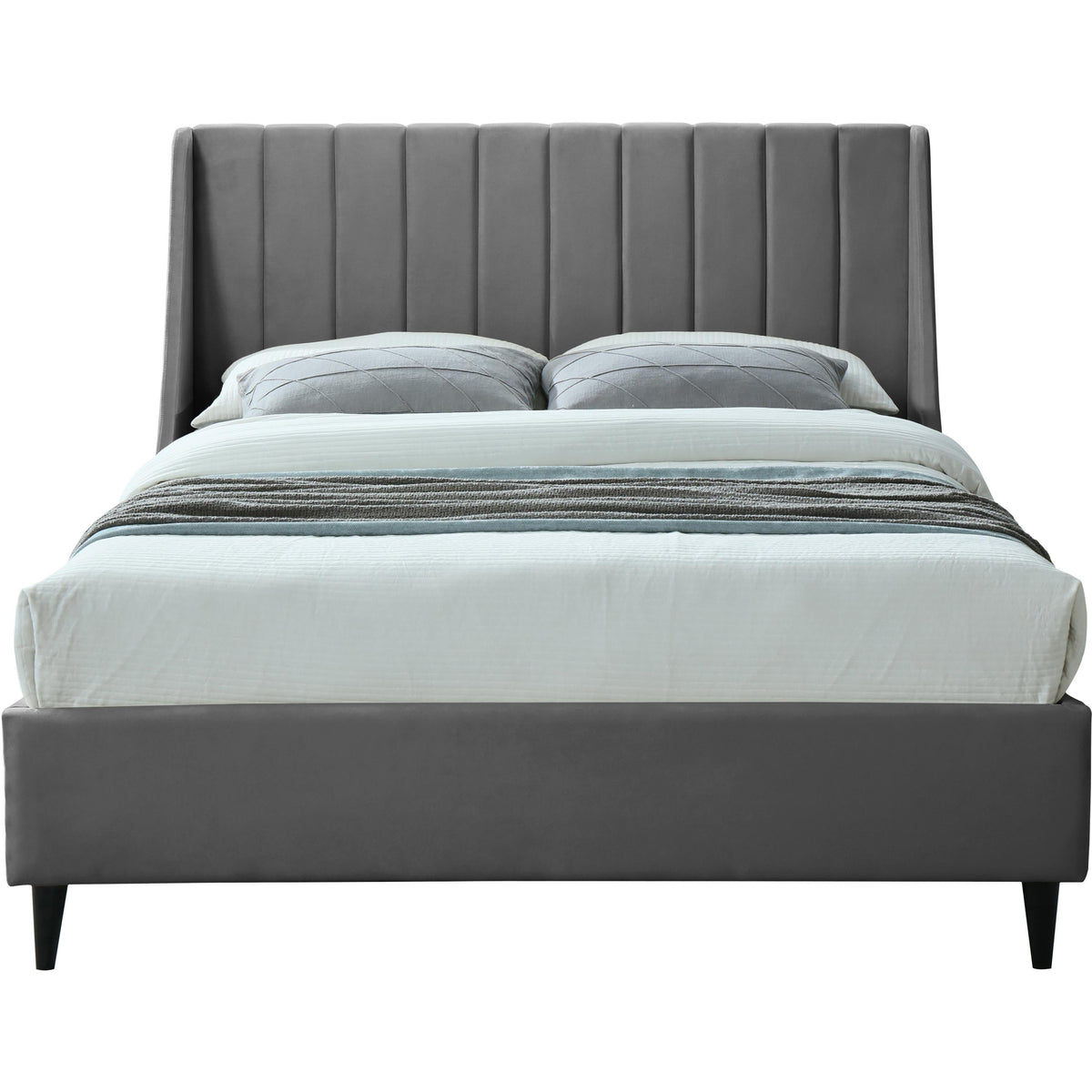 Meridian Eva Grey Velvet Queen Bed