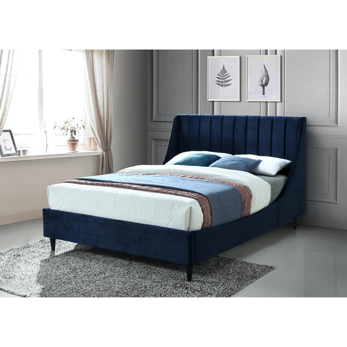 Meridian Eva Navy Velvet Queen Bed
