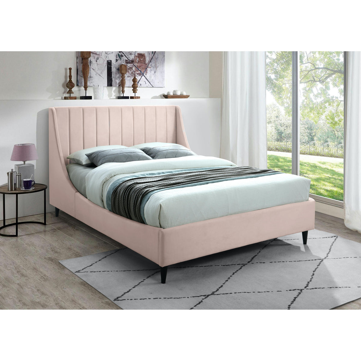 Meridian Eva Pink Velvet Queen Bed