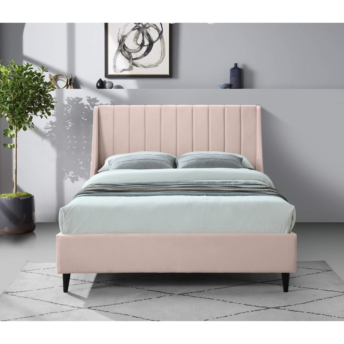 Meridian Eva Pink Velvet Queen Bed