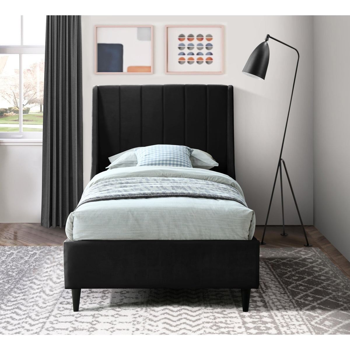 Meridian Eva Black Velvet Twin Bed