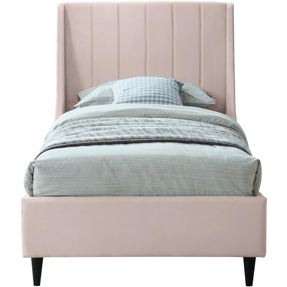 Meridian Eva Pink Velvet Twin Bed