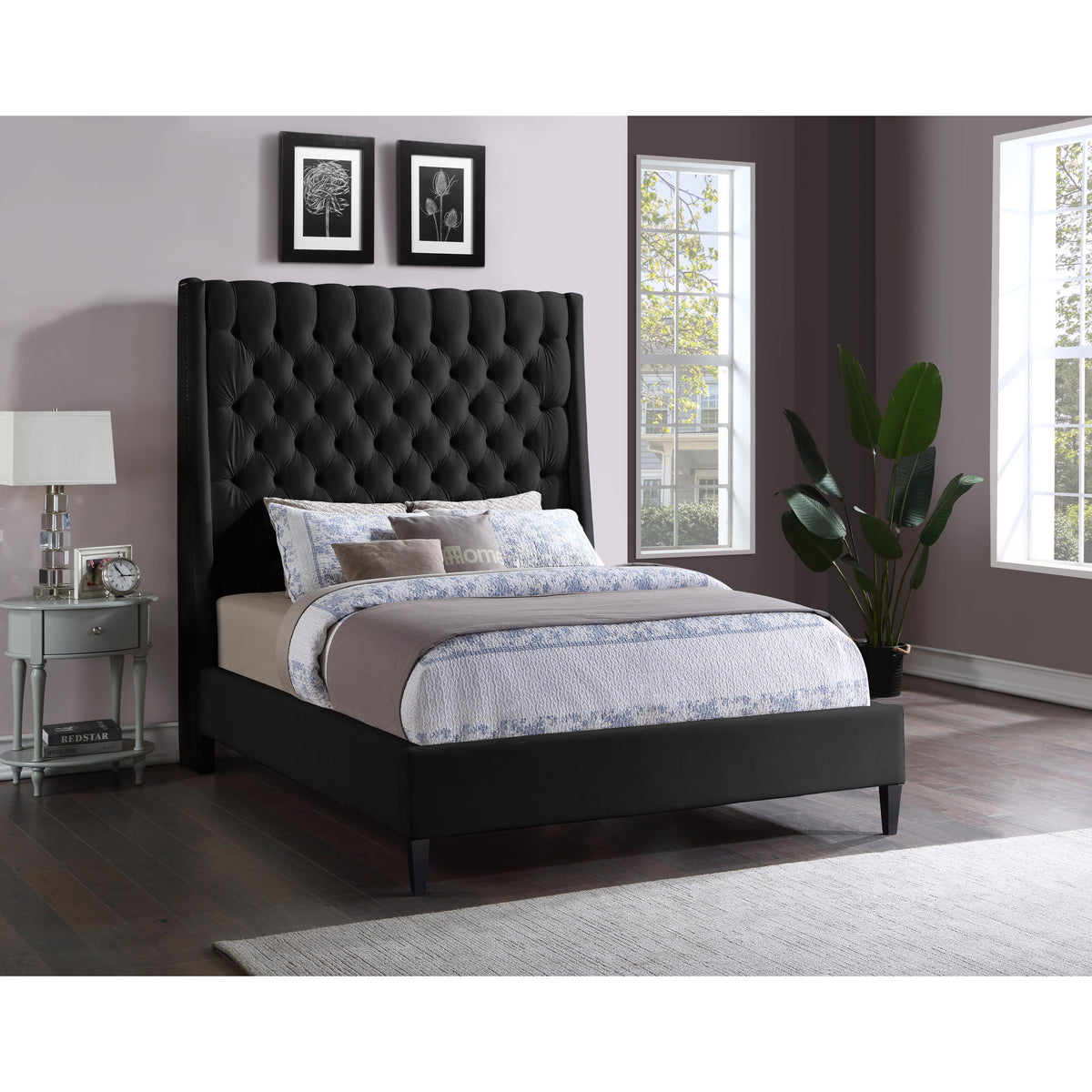 Meridian Fritz Black Velvet Full Bed