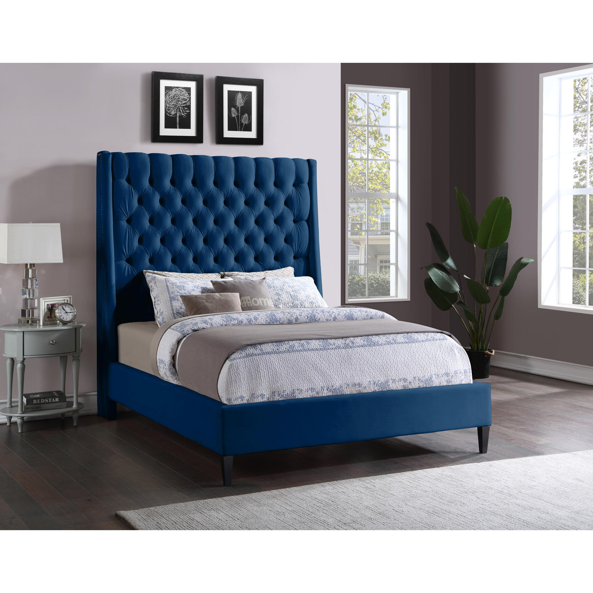 Meridian Fritz Navy Velvet Full Bed